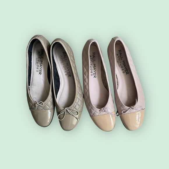 Paul Mayer Attitudes Taupe Quilted Leather Tan Cap Toe Ballet Flats Womens 10 - Picture 13 of 14